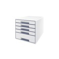 Leitz WOW Cube Schubladenbox Duo Colour mit 5 Schubladen DIN A4 Weiß, Grau 28,7 x 27 x 36,3 cm