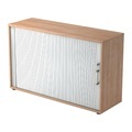 Querrollladenschrank TARVIS, 2 Ordnerhöhen, B 1200 x T 400 x H 825 mm, abschliess- & stapelbar, Nussbaum-Dekor/alusilber