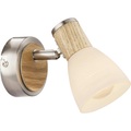 GLOBO GYLFI Strahler nickel matt, Holz, Glas opal, Glas gestreift, BxH:80x110, AL:130,