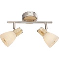 GLOBO GYLFI Strahler nickel matt, Holz, Glas opal, Glas gestreift, LxH:255x155, exkl.
