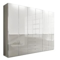 Novel Kleiderschrank in grau, weiss , Shanghai 2 , Metall , 6 Fächer , 5 Schubladen , 300x236x58 cm , Dekorfolie,Hochglanz,Nachbildung , Typenauswahl, In verschiedenen Grössen erhältlich , 000442016801