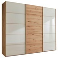 Linea Natura Schwebetürenschrank in champagner, eiche bianco , Cardiff , Holzwerkstoff , teilmassiv , 6 Fächer , 250x217x67 cm , glänzend,Echtholz, Nachbildung , in verschiedenen Holzarten erhältlich, In verschiedenen Grössen erhältlich , 00044