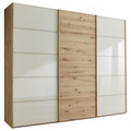 Linea Natura Schwebetürenschrank in champagner, eiche bianco , Cardiff , Holzwerkstoff , teilmassiv , 6 Fächer , 250x236x67 cm , glänzend,Echtholz, Nachbildung , in verschiedenen Holzarten erhältlich, In verschiedenen Grössen erhältlich , 00044