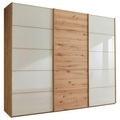 Linea Natura Schwebetürenschrank in champagner, eiche bianco , Cardiff , Holzwerkstoff , teilmassiv , 6 Fächer , 300x236x67 cm , glänzend,Echtholz, Nachbildung , in verschiedenen Holzarten erhältlich, In verschiedenen Grössen erhältlich , 00044