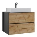 MID.YOU Waschtischkombi 60/66,7/51,4 cm , 2Tlg-Lendas , Eichefarben , Holzwerkstoff , 2 Schubladen , 60 cm , melaminharzbeschichtet,melaminharzbeschichtet,Nachbildung,Nachbildung , hängend , 000657014427