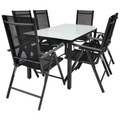 Ambia Garden Gartentischgruppe , 915315 7-Tlg Sitzgruppe , Anthrazit , Metall, Glas, Textil , matt , Stühle klappbar , 000657038704
