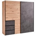 Schrank WINN II 2 Schiebetür(en) 3 Schubladen artisan eiche, dunkelgrau