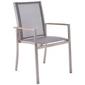 XXXLutz, XXXLutz Stapelsessel in holz, metall, textil silberfarben, taupe, teakfarben , Tina , Teakholz , massiv , 49x91x58 cm , gebürstet,Netzbespannung,Echtholz , stapelbar , 001433002101