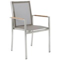 XXXLutz Stapelsessel in holz, metall, textil silberfarben, teakfarben , Tina , Teakholz , massiv , 58x91x49 cm , gebürstet,Netzbespannung,Echtholz , stapelbar , 001433002111