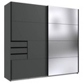 MID.YOU Schwebetürenschrank in graphitfarben , Saigon , Metall , 4 Fächer , 3 Schubladen , 225x210x64 cm , Dekorfolie,Dekorfolie,Nachbildung,Nachbildung , 001787040009