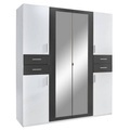 MID.YOU Kleiderschrank in graphitfarben, weiss , Vegas , Kunststoff , 5 Fächer , 180x208x58 cm , Dekorfolie,Dekorfolie,Nachbildung,Nachbildung , In verschiedenen Grössen erhältlich, in verschiedenen Holzdekoren erhältlich , 001787072502