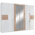 MID.YOU Kleiderschrank in weiss, eiche artisan , Vegas , Kunststoff , 6 Fächer , 270x208x58 cm , Dekorfolie,Dekorfolie,Nachbildung,Nachbildung , In verschiedenen Grössen erhältlich, in verschiedenen Holzdekoren erhältlich , 001787072511