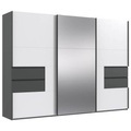 MID.YOU Schwebetürenschrank in graphitfarben, weiss , Palermo , Metall , 6 Fächer , 4 Schubladen , 300x216x65 cm , Dekorfolie,Dekorfolie,Nachbildung,Nachbildung , 001787084102