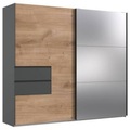 MID.YOU Schwebetürenschrank in graphitfarben, eichefarben , Palermo , Metall , 5 Fächer , 2 Schubladen , 250x216x65 cm , Dekorfolie,Dekorfolie,Nachbildung,Nachbildung , 001787084104
