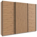 MID.YOU Schwebetürenschrank in eiche artisan , Andorra , Metall , 3 Fächer , 300x216x65 cm , Dekorfolie,Dekorfolie,Nachbildung,Nachbildung , umfangreiches Zubehör erhältlich, In verschiedenen Grössen erhältlich, in verschiedenen Holzdekoren erh
