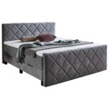 Carryhome Boxspringbett 180/200 cm in grau , Chester , Textil , Vintage , H3=fest ab ca.80kg , 180 cm , Doppeltuch,Webstoff , Bettkasten, gepolstertes Kopfteil, Topper durchgehend , 002157034702