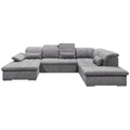 MID.YOU Wohnlandschaft in textil, holzwerkstoff grau , Wayne U , Uni , 240 cm , Nachbildung , seitenverkehrt erhältlich, Rücken echt , 002220026707