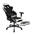 Songmics - Gaming Stuhl mit Fußstütze, 150 kg, Bürostuhl, Schreibtischstuhl, Lendenkissen, Kopfkissen, hohe Rückenlehne, ergonomisch, Stahl, Kunstleder, atmungsaktives Meshgewebe, schwarz-weiß RCG52BW